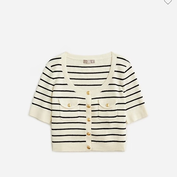 J Crew Women’s Cropped Striped Ribbed Knit Top Small Gold Button Accents - Picture 2 of 8